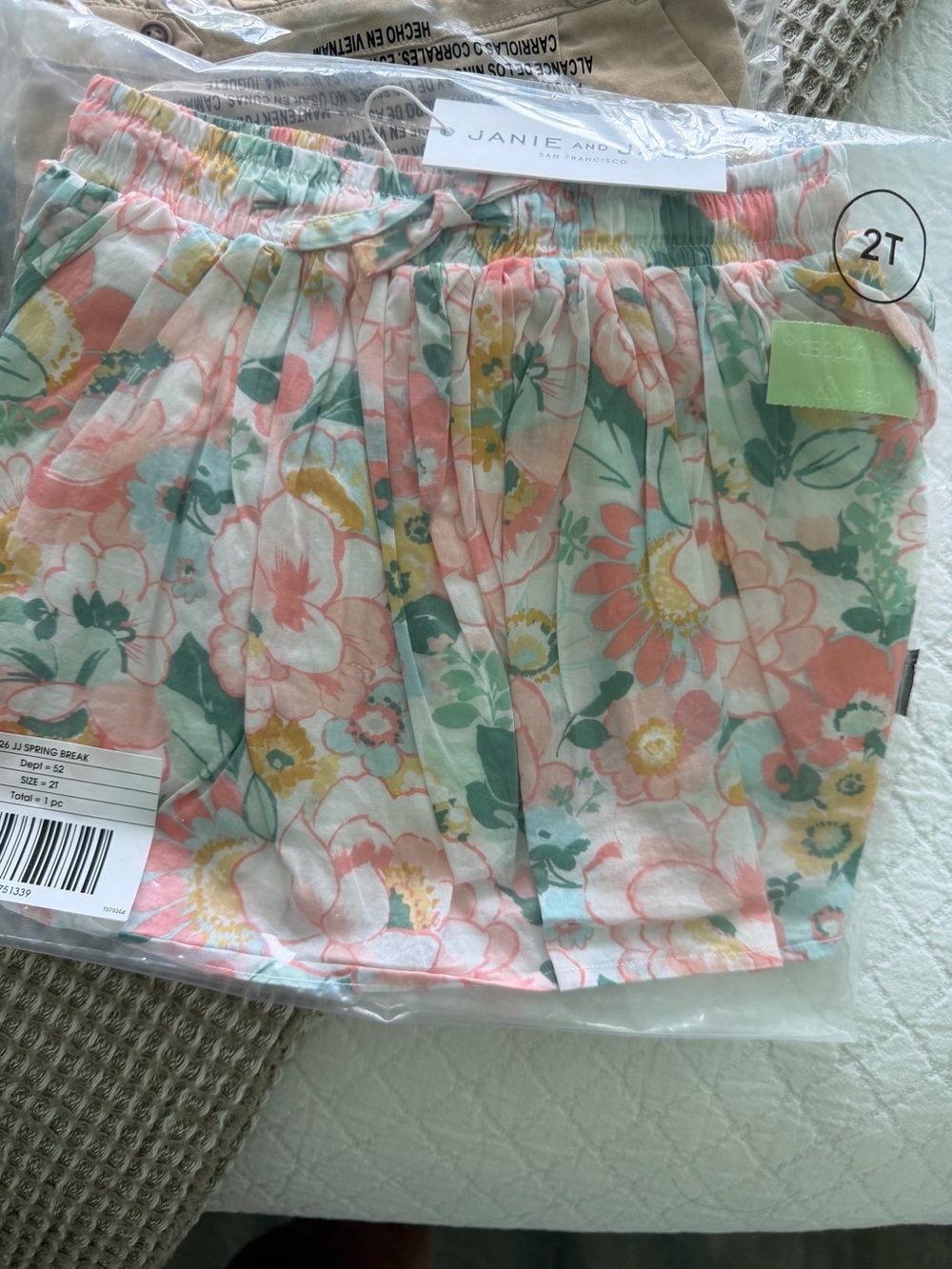 Janie and Jack Floral Cotton Blend Girls' Skort Pink & Mint - 2T nwt
